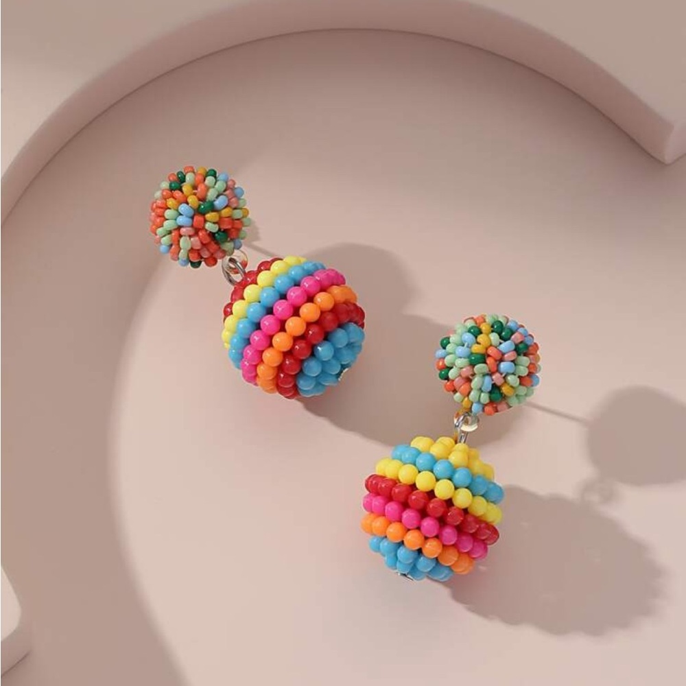 Colorful Beaded Drop Earrings‎ - Rainbow Multicolor